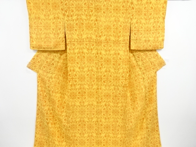 JAPANESE KIMONO / VINTAGE KOMON KIMONO / CHIRIMEN / GRAPE ARABESQUE & FLOWER CREST